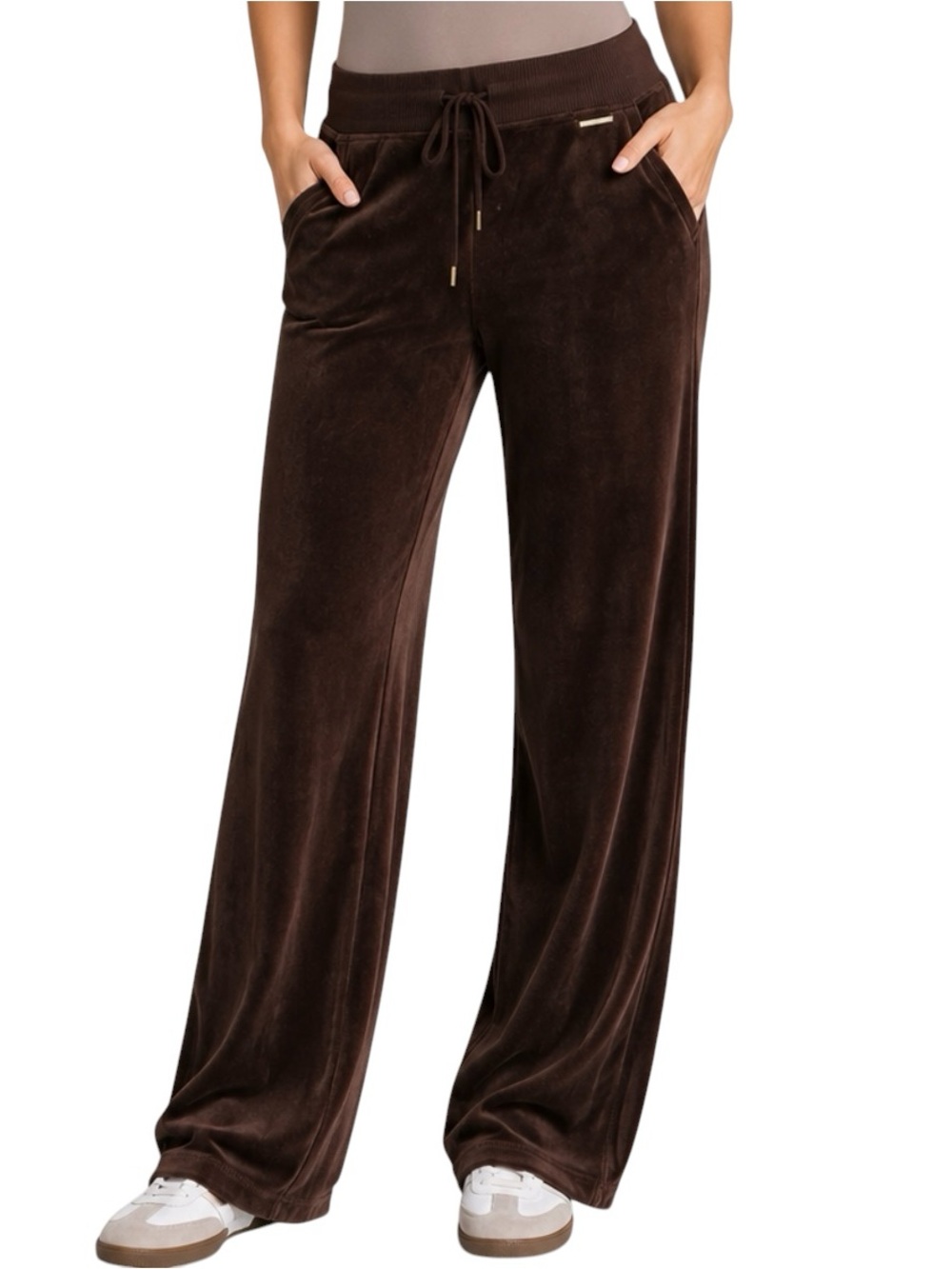 Michael Kors Brown Velour Track Pants Boot Leg Drawstring Lounge Size L